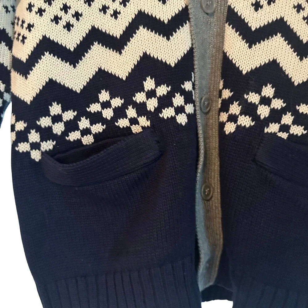Merona Fair Isle cardigan sweater men's Size‎ M gray blue shawl collar